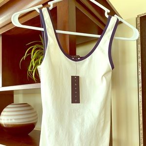 Theory White Tank with Navy Detailing